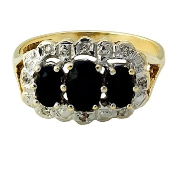 9ct gold Sapphire/Diamond 3 stone Ring size N